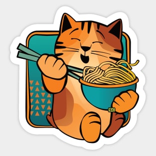 Happy Cat Eating Noodles Sticker